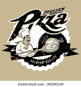 Cook pizza. Vector illustration isolated on a color background