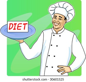 Cook with plate and diet menu