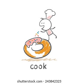 cook prepares donut illustration