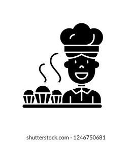 Cook preparing desserts black icon, vector sign on isolated background. Cook preparing desserts concept symbol, illustration 