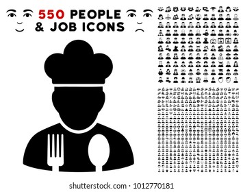 Cook Profession pictograph with 550 bonus pity and glad user pictures. Vector illustration style is flat black iconic symbols.