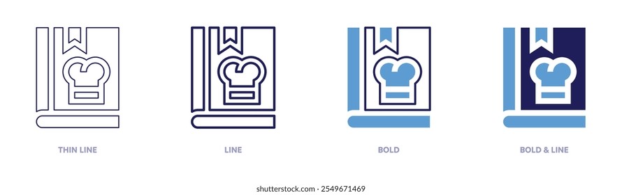 Cook recipe book icon in 4 different styles. Thin Line, Line, Bold, and Bold Line. Duotone style. Editable stroke.