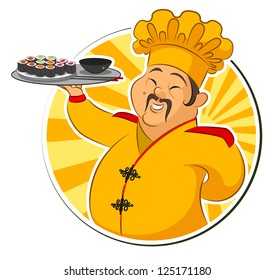 Cook restaurant. Japan. Sashimi. Vector illustration isolated on a white background