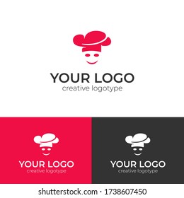 cook restaurant logo design smile face creative logotype minimal