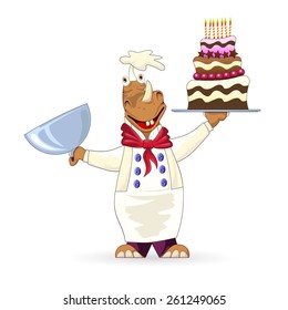 Cook rhinoceros with pleasure presents the pie