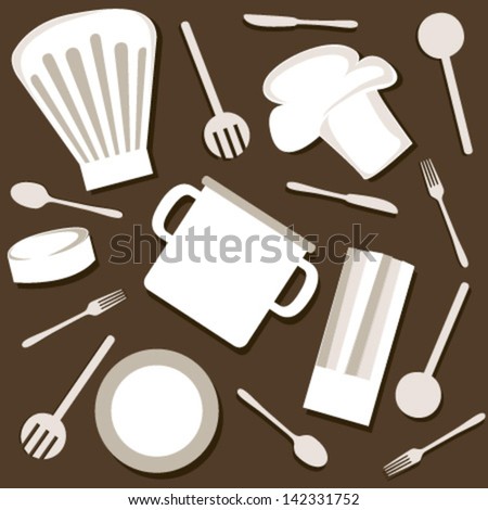 cook set on dark brown seamless pattern