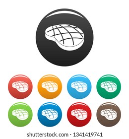 Cook steak icons set 9 color vector isolated on white for any design
