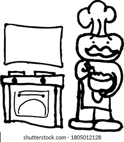 The cook at the stove prepares delicious food.