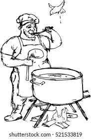 The cook tastes the soup