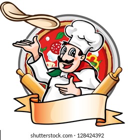 cook throws the pizza