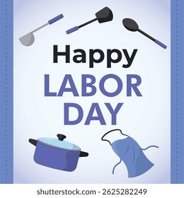 Cook tools Labor Day greeting. Vector illustration