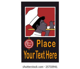 A cook with a tray. Early 20th century style advertisement poster.