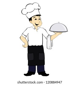 cook in the uniform with plate