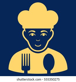 Cook vector icon. Flat yellow symbol. Pictogram is isolated on a blue background. Designed for web and software interfaces.