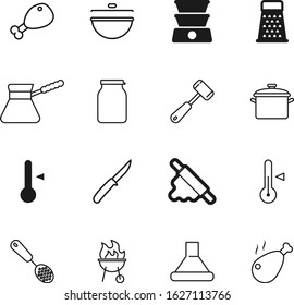 cook vector icon set such as: style, saucepan, jars, roast, simple, rolling, delicious, brewing, air, empty, steam, bakery, handle, can, machine, domestic, outline, label, pan, grill, protein, filter