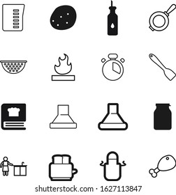 cook vector icon set such as: water, cleaning, learning, ingredient, time, technology, oil, potato, warning, bread, color, olive, shadow, raw, nature, measuring, garment, set, timer, flamable