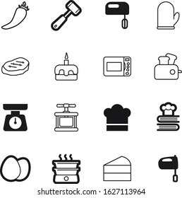 cook vector icon set such as: dial, measure, abstract, clothing, cap, editable, cooker, drawing, culinary, potholder, job, lunch, protective, mexican, spicy, boiler, tenderizer, eat, cayenne, hammer