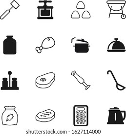 cook vector icon set such as: sodium, aeropress, leg, machine, platter, press, fried, label, saucepan, home, hammer, pushing, chrome, icons, set, kettle, blender, eating, grater, shaker, ladle, gray