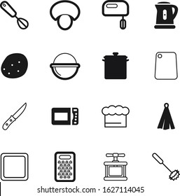 cook vector icon set such as: tourist, french, mix, image, kettle, electricity, eating, mushroom, meat, press, garlic, wooden, knife, boil, picnic, towel, summer, brown, shape, mixing, sharp, blade