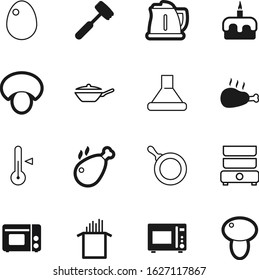 cook vector icon set such as: italian, air, boil, science, kettle, skillet, iron, creative, spaghetti, cold, sweet, double, long, outline, hammer, egg, teapot, exhaust, pack, thermal, bird, weather