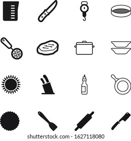 cook vector icon set such as: chocolate, sifter, fry, chip, strip, fuel, diet, ounce, pin, burner, red, jug, dial, spatula, bake, menu, oven, outline, cup, roller, pastry, colander, ingredient, ham