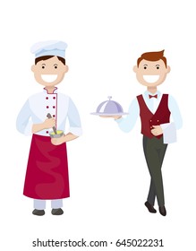 Cook and waiter. Colored characters