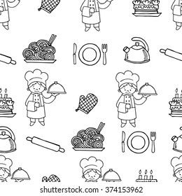 Cook white and black seamless pattern.Background Kitchen.