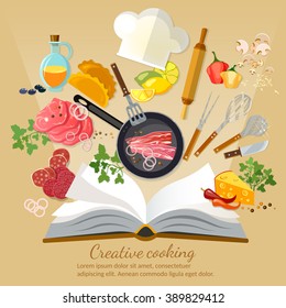 Cookbook creative cooking flat style vector illustration 