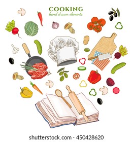 Cookbook creative cooking hand drawn vector 