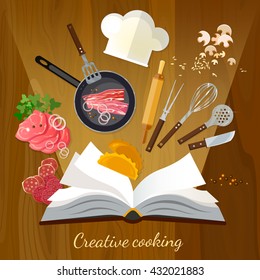 Cookbook creative cooking vector illustration 