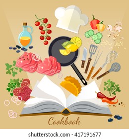 Cookbook flat style cooking food creative cooking vector illustration 
