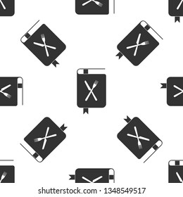 Cookbook icon isolated seamless pattern on white background. Cooking book icon. Recipe book. Fork and knife icons. Cutlery symbol. Restaurant symbol. Flat design. Vector Illustration