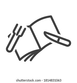 Cookbook icon with knife and fork. Simple linear image. Isolated vector on white background.