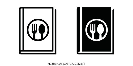 Cookbook icon set. Recipe book icons collection. Spoon and fork symbol in the book. Food recipe book icon vector. Cooking learning book or cooking guide or menu sign, vector illustration