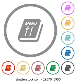 Cookbook with knife and fork flat color icons in round outlines on white background