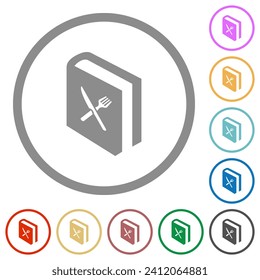 Cookbook with knife and fork flat color icons in round outlines on white background