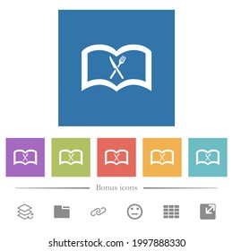 Kochbuch mit Messer und Gabel flache, weiße Symbole auf quadratischem Hintergrund. 6 Bonussymbole sind im Lieferumfang enthalten.