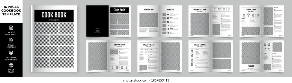 Cookbook Layout Template with Black Accents, Simple style and modern design, Recipe Book Layout