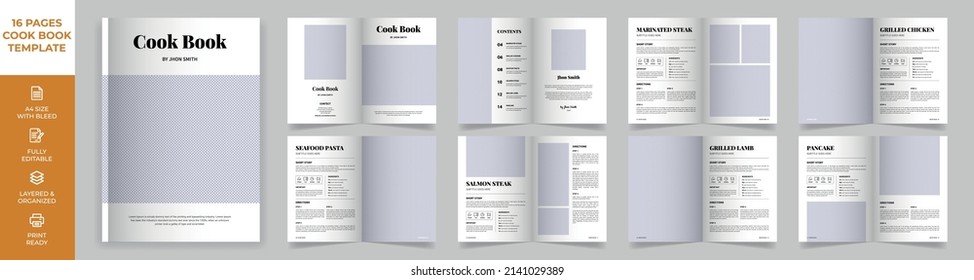 Cookbook Layout Template, Simple style and modern design, Recipe Book Layout