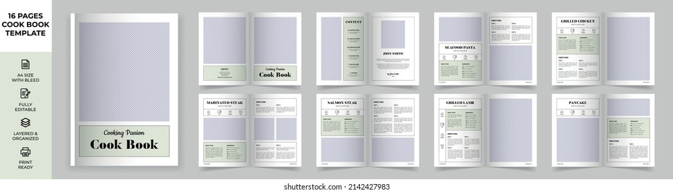 Cookbook Layout Template, Simple style and modern design, Recipe Book Layout