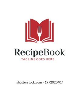  Cookbook logo design icon symbol with open recipe book with fork and in simple negative space style logo