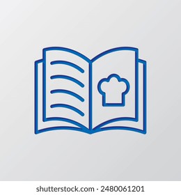 Cookbook logo simple icon vector. Flat design. Paper cut design. Cutted blue symbol with shadow. Gray background.ai