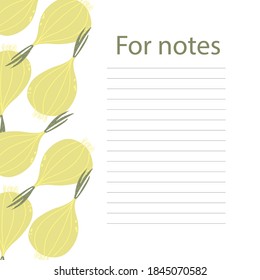 Cookbook page vector template. A place to write recipes. Vector illustration. Garlic theme