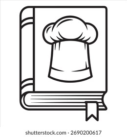 Um livro de receitas livro de receitas com chef ícone de chapéu ilustração no contorno da capa para a coleção de receitas culinárias no conhecimento da cozinha.