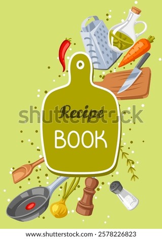 Cookbook of recipes. Background with kitchen utensils.