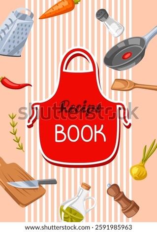 Cookbook of recipes. Background with kitchen utensils.
