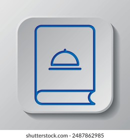 Cookbook simple icon vector. Flat design. Paper cut design. Cutted blue symbol with shadow. Gray badge button, gray background.ai