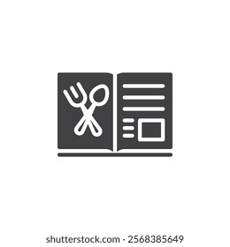 A cookbook with a spoon and fork crossed vector icon. filled flat sign for mobile concept and web design. Write Recipe glyph icon. Symbol, logo illustration. Vector graphics