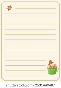 Cookbook template list for recipes, note on cooking and ingredients. Vector illustration. 