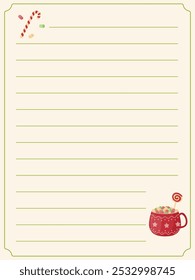 Cookbook template list for recipes, note on cooking and ingredients. Vector illustration. 